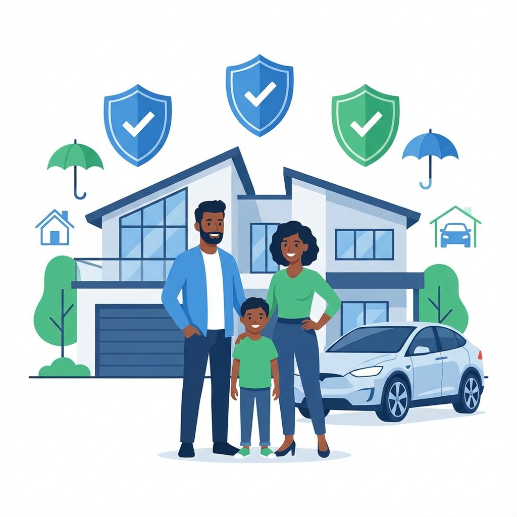 Happy family protected with insurance